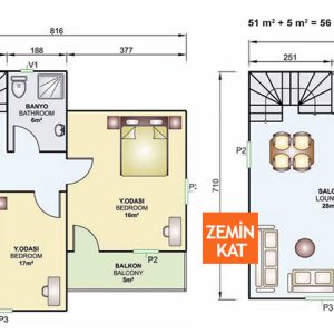 Kayseri Anahtar Teslim Prefabrik 105 mt 7 105metrekare iki katli prefabrik ev plani