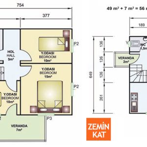 Kayseri Anahtar Teslim Prefabrik 114 mt 7 114metrekare iki katli prefabrik ev plani
