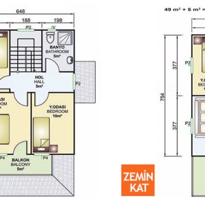 Kayseri Anahtar Teslim Prefabrik 122 mt 7 122metrekare iki katli prefabrik ev plani